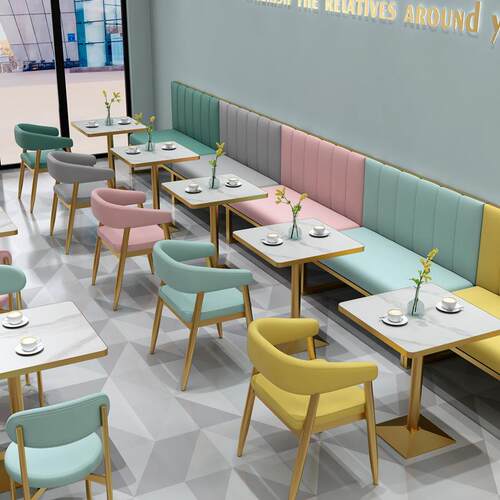 北欧轻奢奶茶店洽谈卡座休闲沙发咖啡厅甜品店西餐厅铁艺桌椅组合