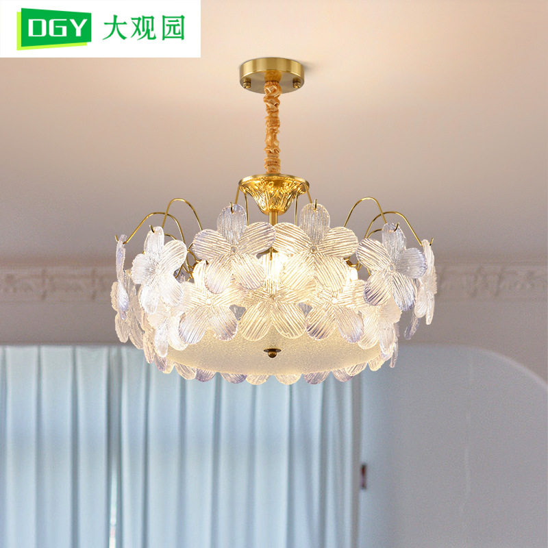 大观园卧室吊灯法式轻奢水晶灯简约客厅灯花瓣房间灯中山灯具413L