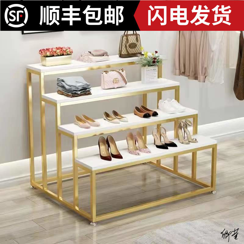 鞋店橱窗展示架带灯鞋店商店鞋架货架中岛流水展示台展厅流水台