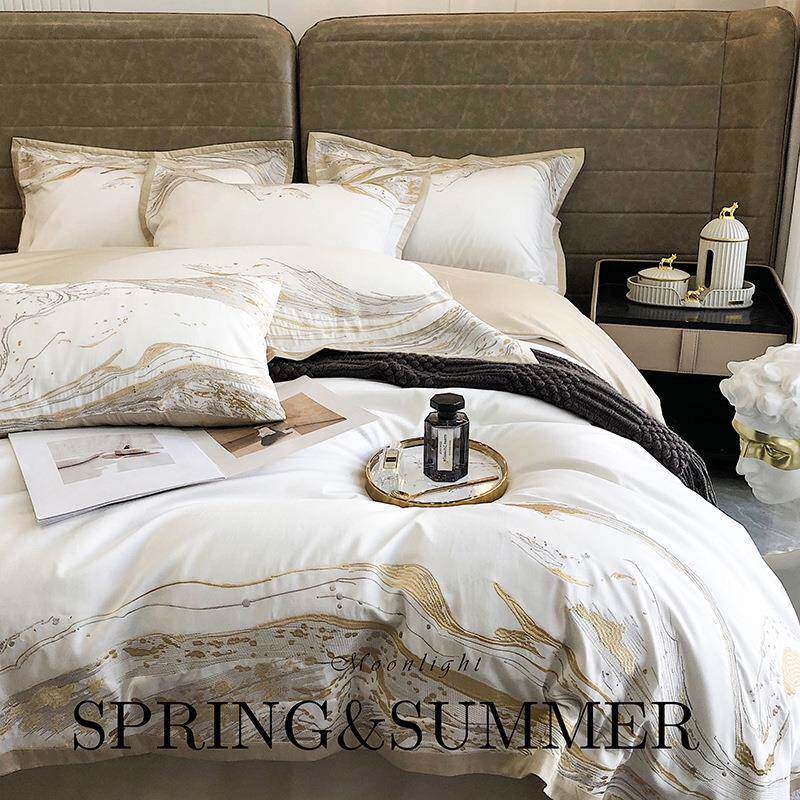 轻奢高支刺绣长绒棉四件套春秋轻奢纯棉被套全棉床单双人床上用品