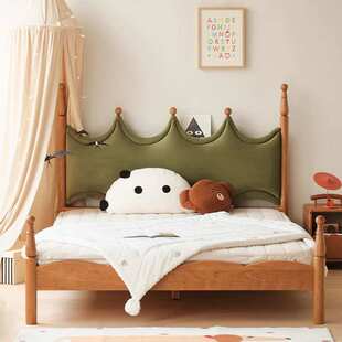 北美樱桃木复古儿童床现代简约儿童房男孩女孩软包床可拆洗原木床