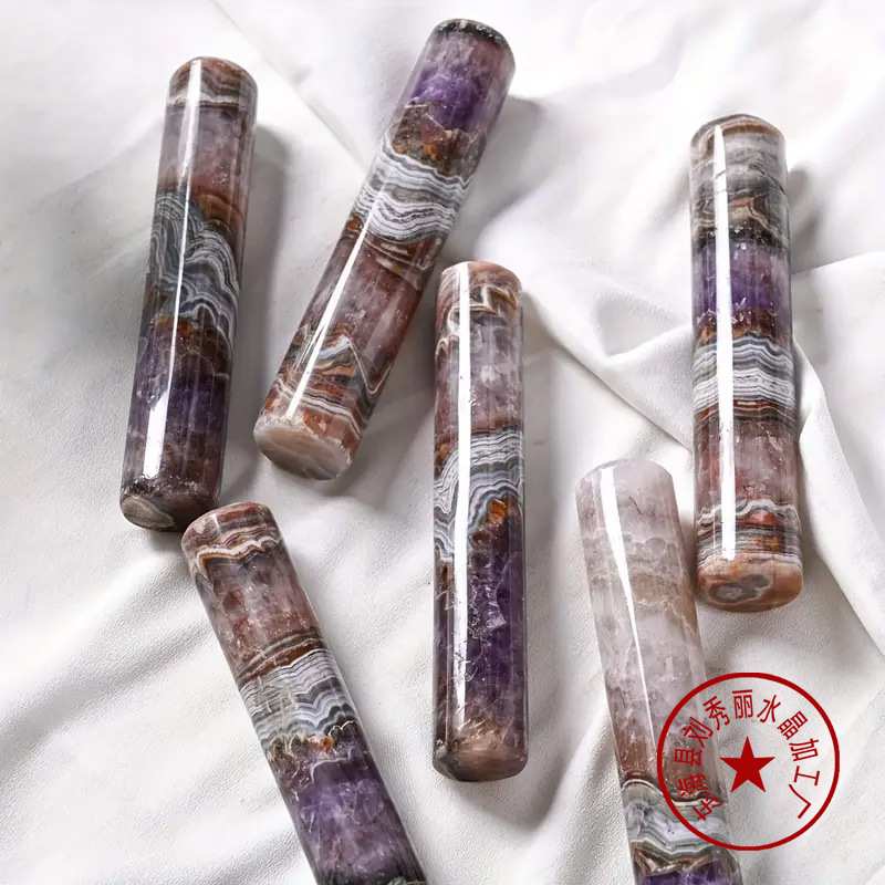 天然水晶紫晶玛瑙原石打磨圆棒 办公家居桌面摆件水晶工艺品