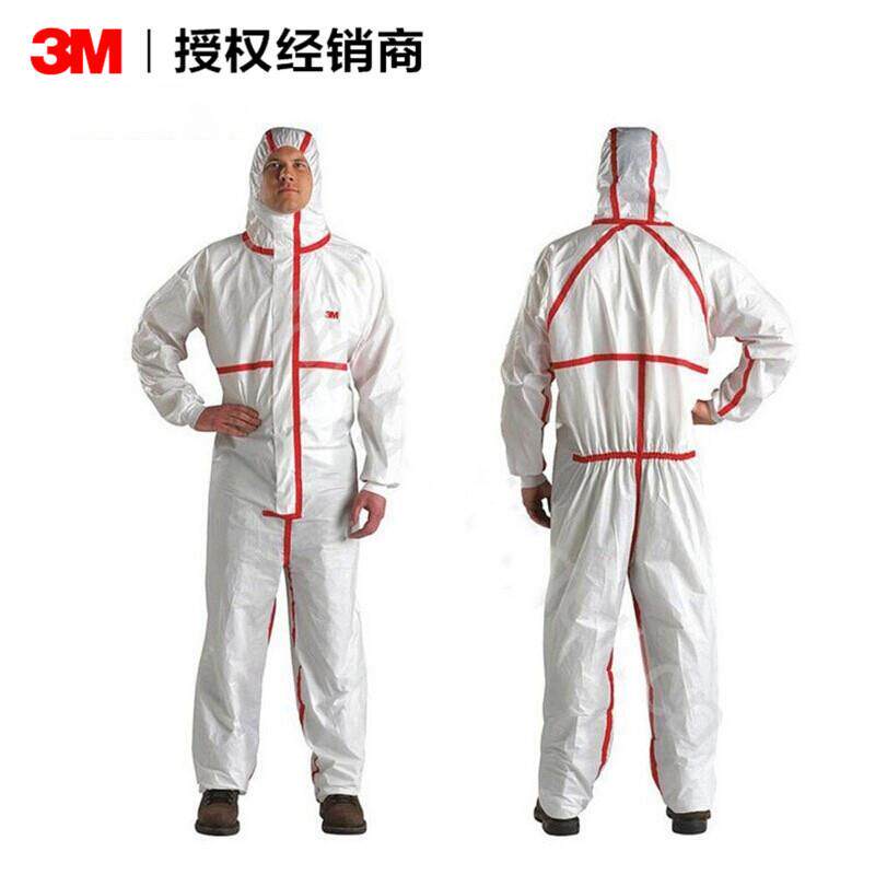 3M4565连帽红色胶条连体透气防护服防尘服防液体喷溅防化学工作服