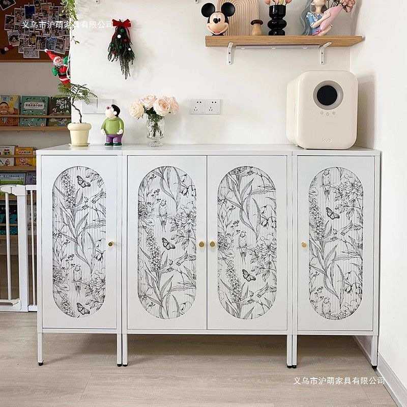 加厚轻奢铁艺餐边柜家用双开门橱房收纳茶水柜出租房阳台储物柜子