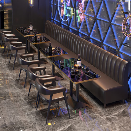 复古工业风酒吧清吧卡座沙发美式咖啡馆火锅店奶茶甜品店桌椅组合