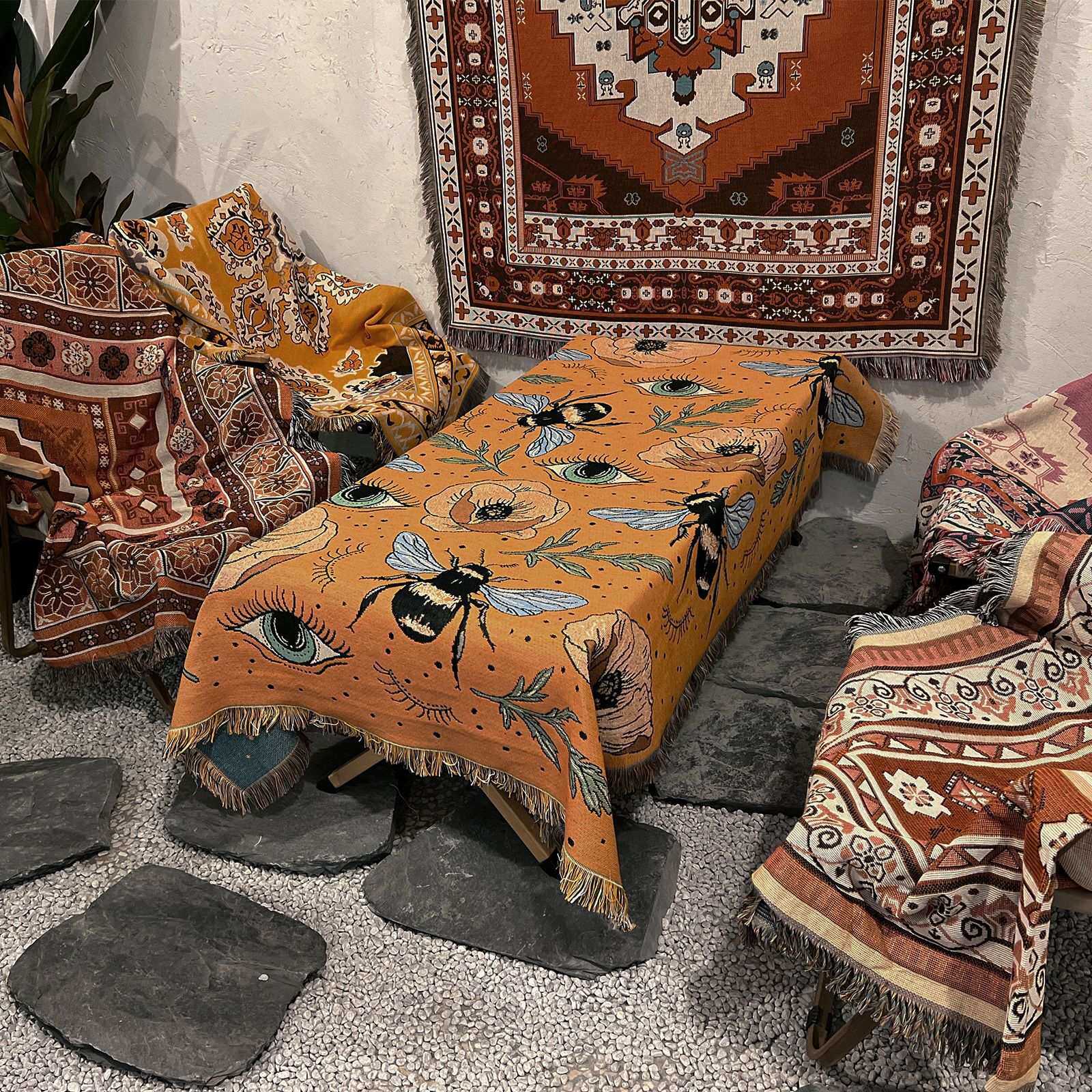 户外野餐毯露营毯子沙发毯盖毯ins风多功能线毯波西米亚毯线毯