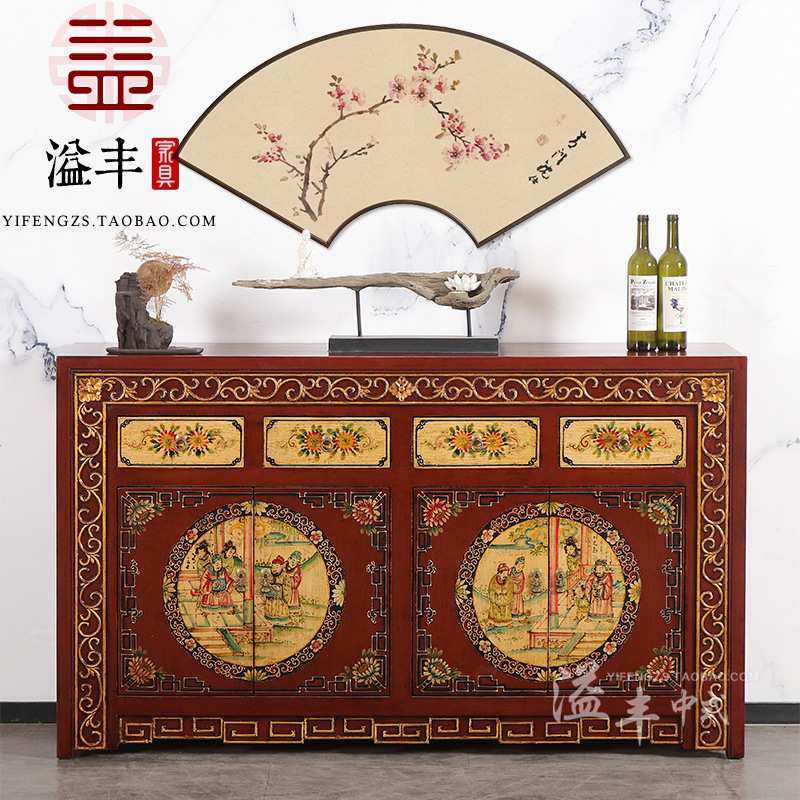 新中式彩绘餐边柜复古做旧描花装饰隔断柜实木鞋柜客厅储物装饰柜,模玩/动漫/周边/娃圈三坑/桌游,模型制作工具/辅料耗材,淘宝优惠券,粉丝福利购,淘宝优惠卷