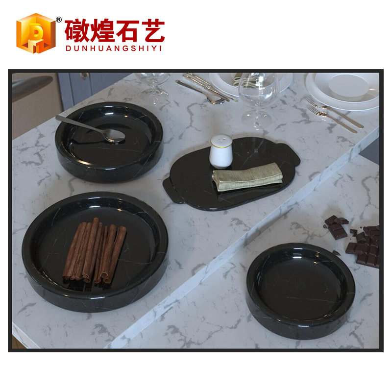 天然大理石托盘北欧创意简约风小圆盘甜点收纳盘家用客厅茶几果盘