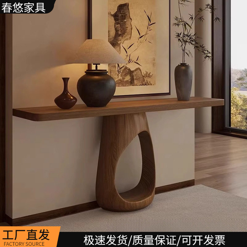 实木玄关桌设计师款入户玄关台新中式端景台艺术边桌摆件入户门
