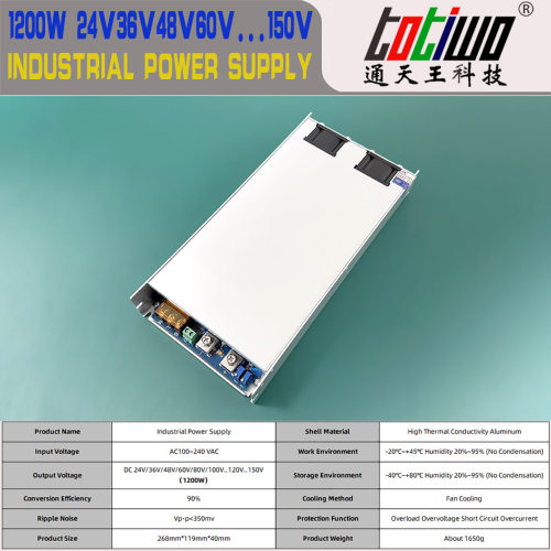 1200W大功率PFC可调开关电源通信1U电源DC100V110V120V工业级电源