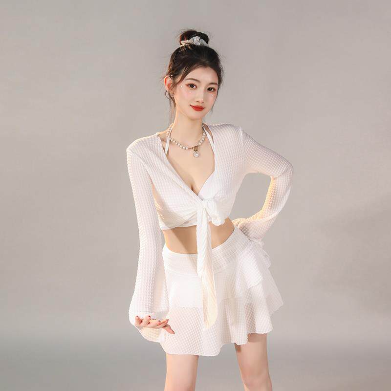 泳衣女小个子女款泡温泉遮肉分体三件套白色2024新款爆款海边度假
