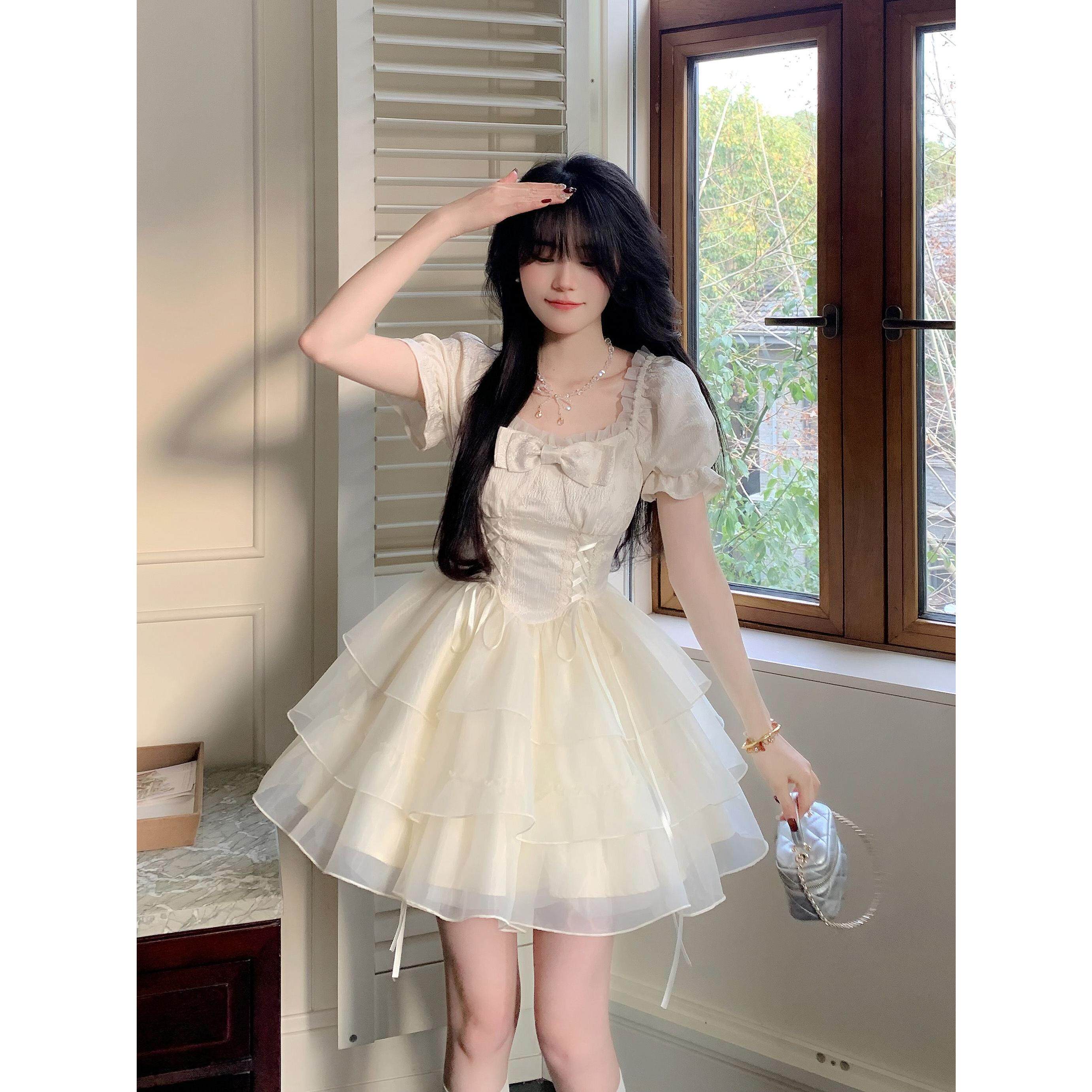 夏季连衣裙修身甜美公主风蝴蝶结连衣裙