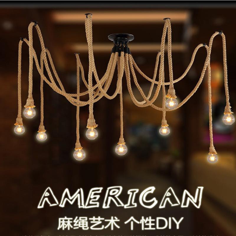 厂家复古工业风主题餐厅咖啡厅休闲酒吧服饰店麻绳多头吊灯
