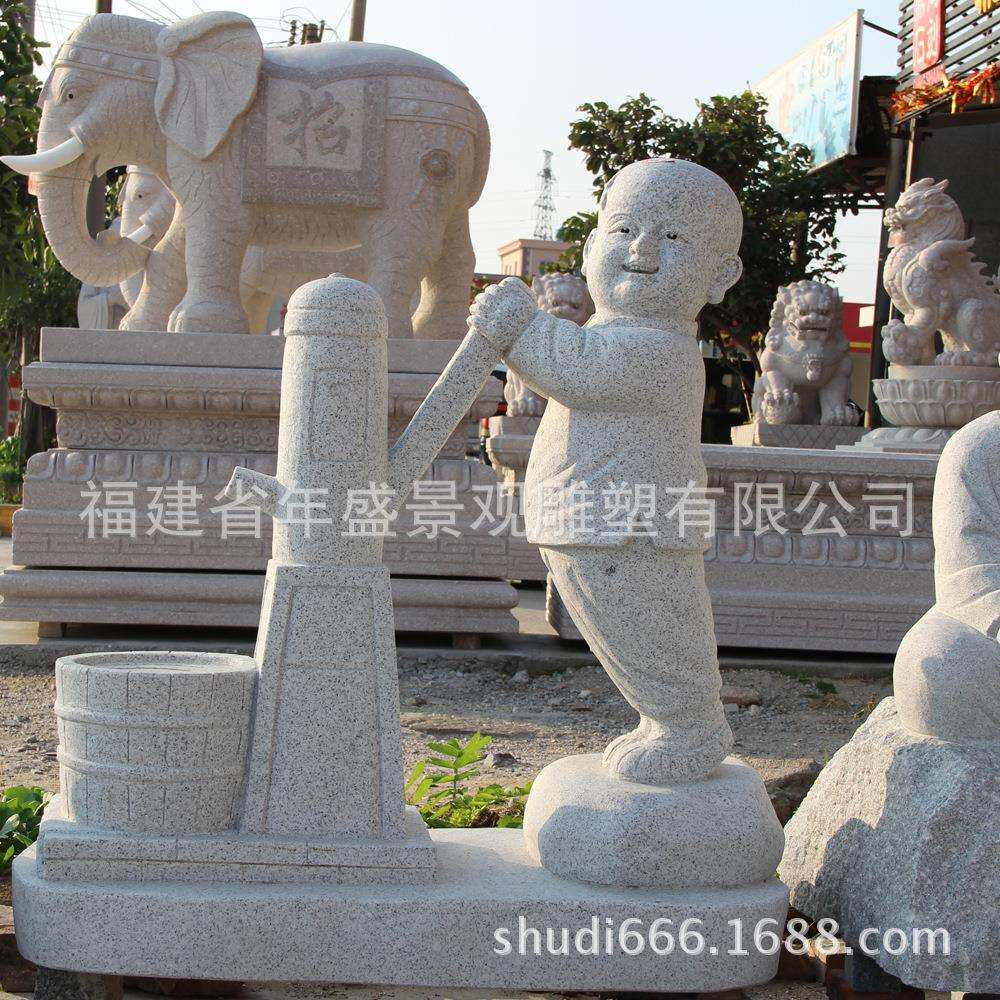 惠安石雕厂家现货 芝麻白小沙弥 园林景观石头雕像石雕小和尚