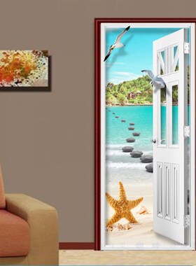 门贴装饰3d立体贴纸风景贴画自粘厕所门创意假仿真门上房门墙贴