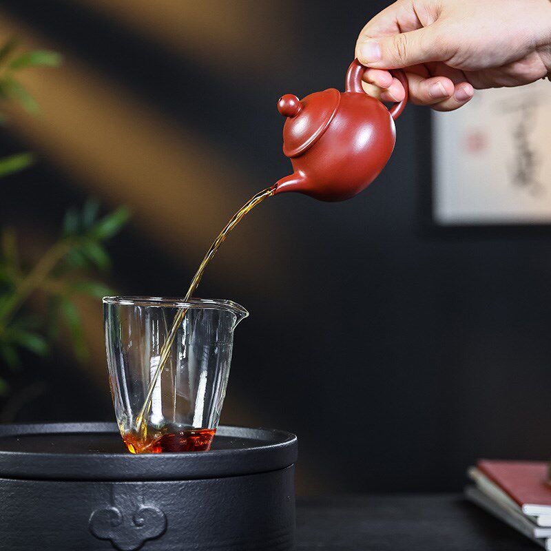 宜兴原矿紫砂 手工茶具 大红袍潘壶100毫升大球孔迷你小壶茶具