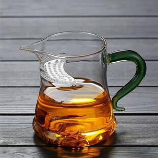 耐热玻璃公道杯茶漏一体月牙过滤茶杯日式防烫高鹏硅透明煮茶茶海