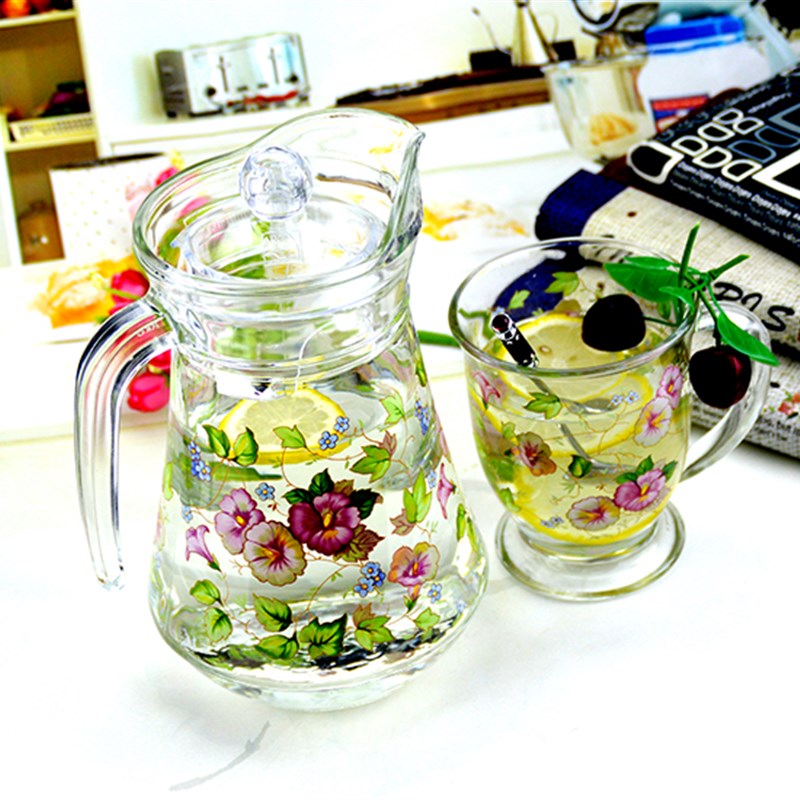 韩国韩式圆形玻璃杯子大众喝茶杯花泡茶杯果汁杯牛奶杯带把托底杯
