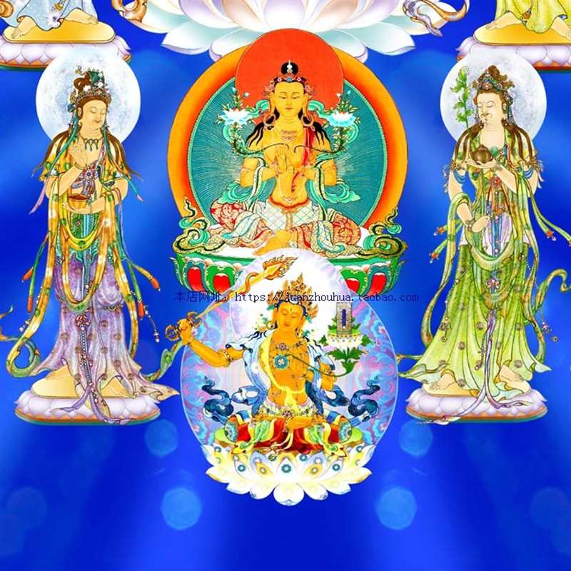 东方药师琉璃光世界诸佛菩萨画像 丝绸横幅挂画 绢布材质佛堂画