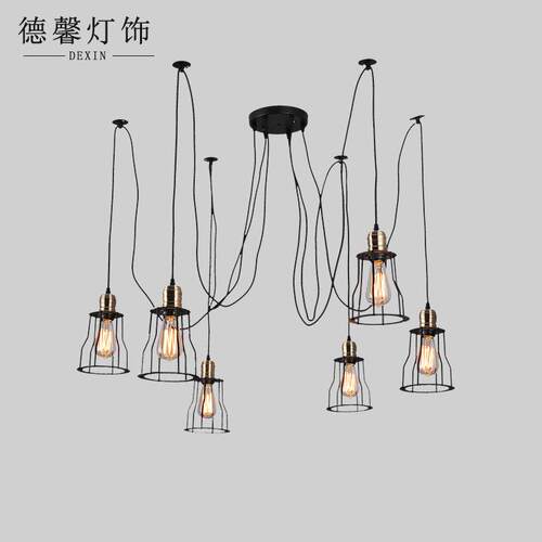 loft复古工业风创意个性铁艺酒吧台餐厅咖啡厅天女散花多头蜘蛛灯