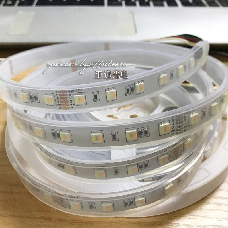 led贴片灯带高亮防水12v七彩+双色温96灯珠五合一rgbcw软灯条24v