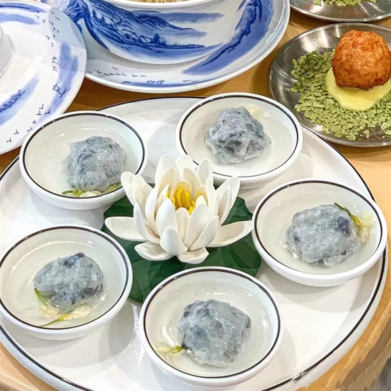 特色火锅店餐具密胺仿瓷虾滑盘五六格丸子拼盘牛肉丸盘创意菜品盘