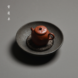 三足圆钵玄武岩火山石垫壶承 手工石雕茶托茶台干泡茶盘 养壶托盘