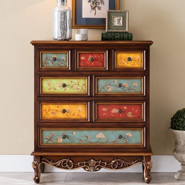 欧式五5斗柜美式玄关柜乡村抽屉柜手绘储物柜收纳整理柜整装家具,住宅家具,斗柜,淘宝优惠券,粉丝福利购,淘宝优惠卷