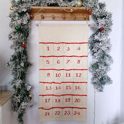跨境热款绣红色数字帆布挂历christmas advent calendar