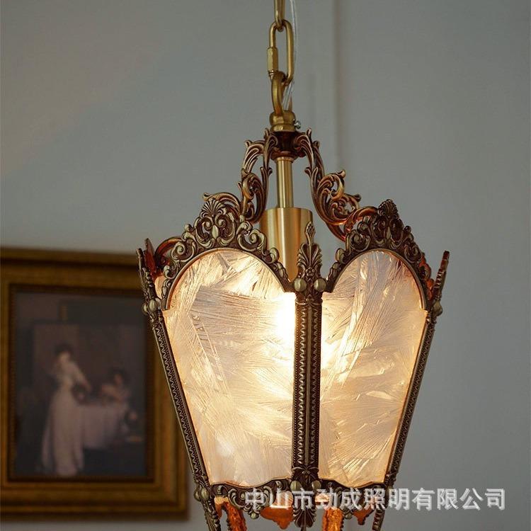 新款全铜冰花玻璃吊灯法式复古北欧古董日系吧台民宿装饰古董吊灯