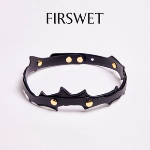 高端原创真皮手作荆棘项圈choker颈饰亚文化朋克sm调教牵引绳饰品