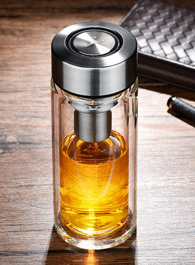 万象玻璃杯男女双层隔热水杯商务便携杯子带过滤网茶杯V48L/V49L