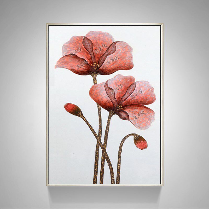 后现约简代装饰手画绘油画艺术有框画抽象花卉客厅挂画玄关走廊画