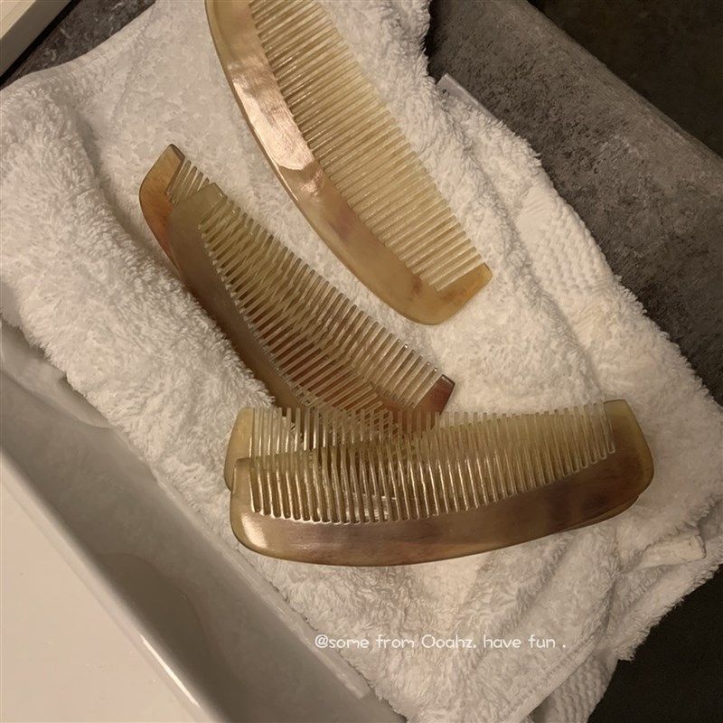 头疗养发~天然手工牛角梳子防静电美发梳 白绵纯羊角梳细齿按摩梳