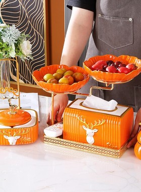 北欧高档客厅茶几套装摆件多功能盘纸巾盒烟灰缸家用