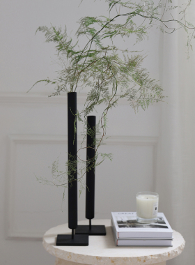 极简中古风花瓶侘寂风百搭摆件客厅玄关金属铁艺花器桌面插花