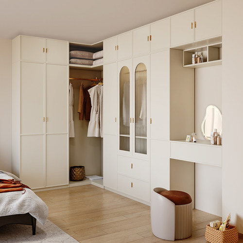 法式奶油风衣柜家用卧室梳妆台书桌一体带转角组合大衣橱