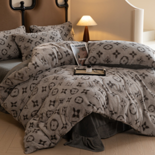 无印独白冬季兔绒雕花绒AB面四件套床单双人被套加厚四件套FN1