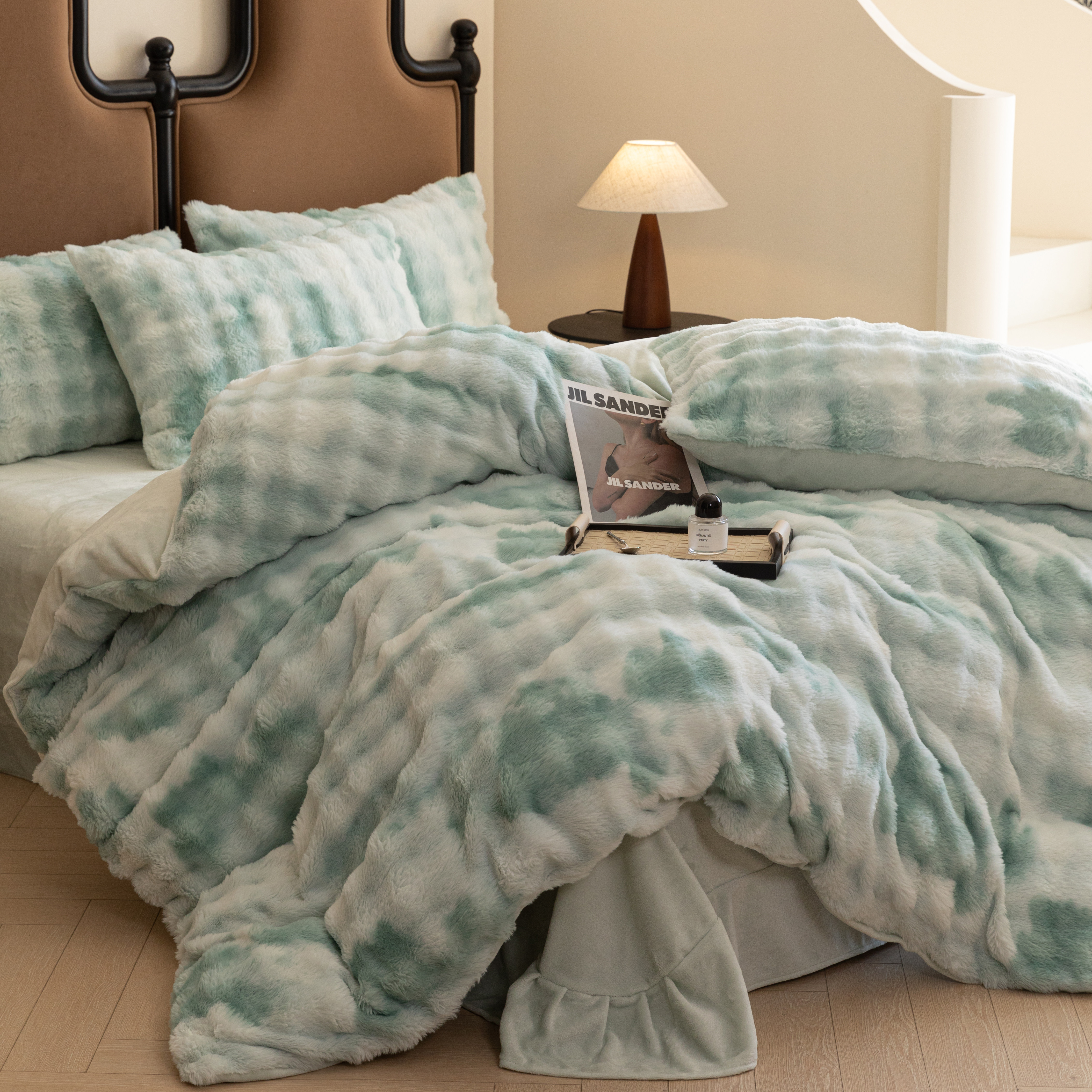 无印独白冬季兔绒雕花绒AB面四件套床单双人被套加厚四件套YD