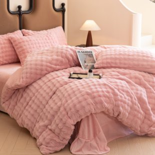 无印独白冬季兔绒雕花绒AB面四件套床单双人被套加厚四件套XL