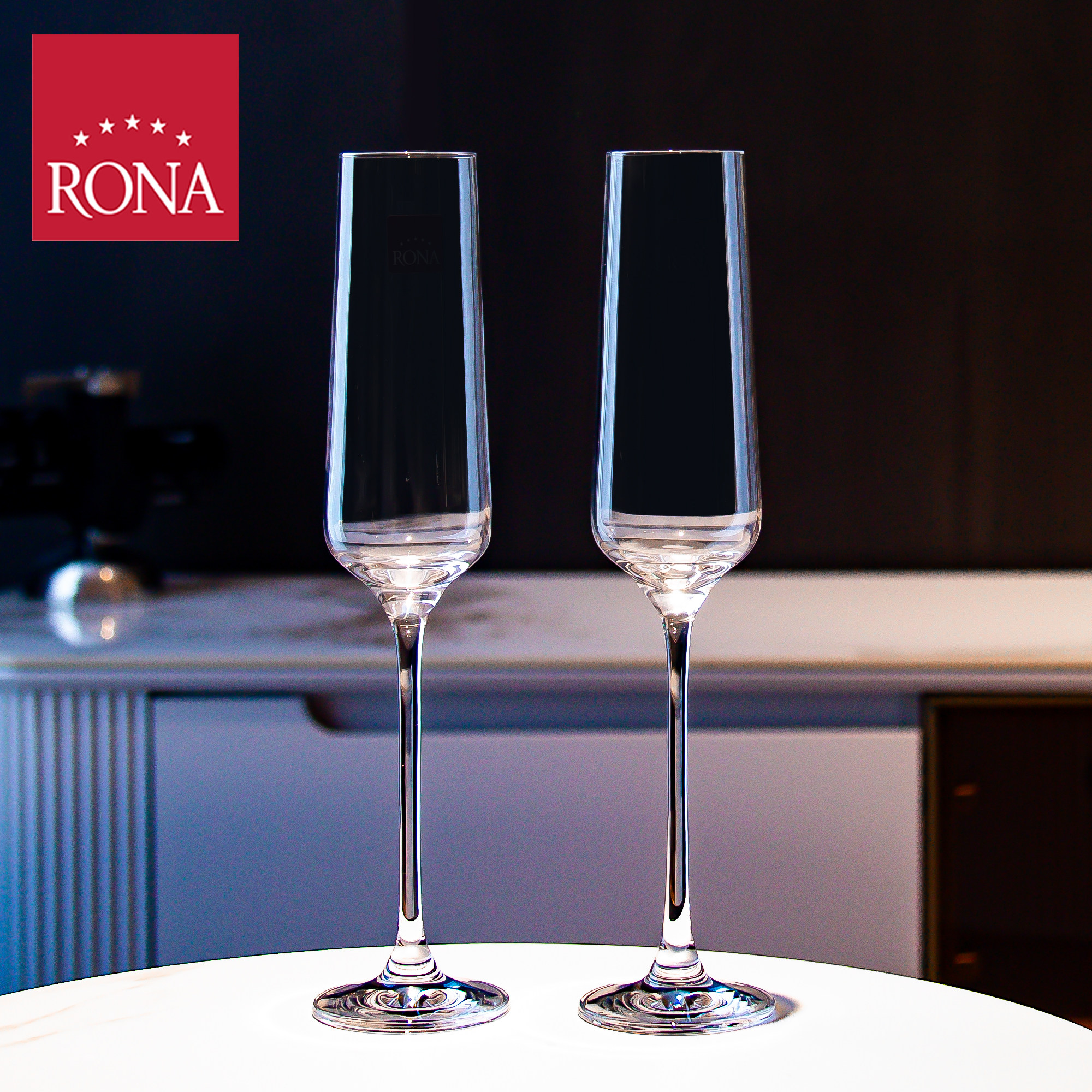 进口RONA水晶玻璃结婚新婚礼物送礼香槟杯一对起泡杯礼盒气泡酒杯