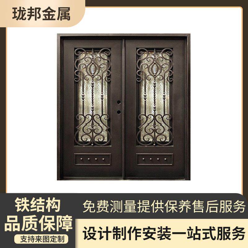 欧式别墅铁艺门入户大门法式庭院玻璃门大铁门户外花园双开对开门
