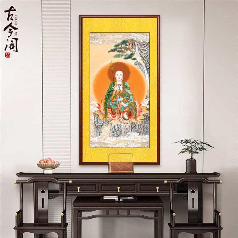 纯手绘工笔画地藏王菩萨画像地藏菩萨画国画卷轴挂画客厅装饰画