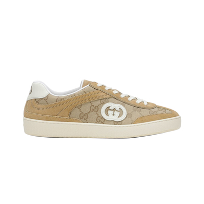 Gucci/古驰G75绒面革圆头系带低帮板鞋3cm女款米色拼深棕色