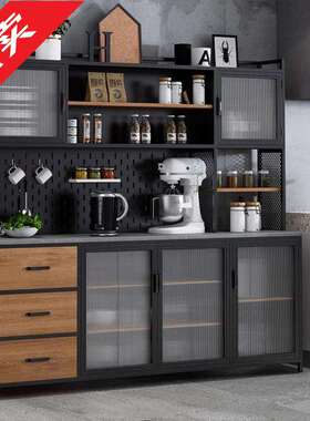 ir餐边柜一体靠墙loft工业风岩板茶水柜厨房储物柜橱柜置物柜