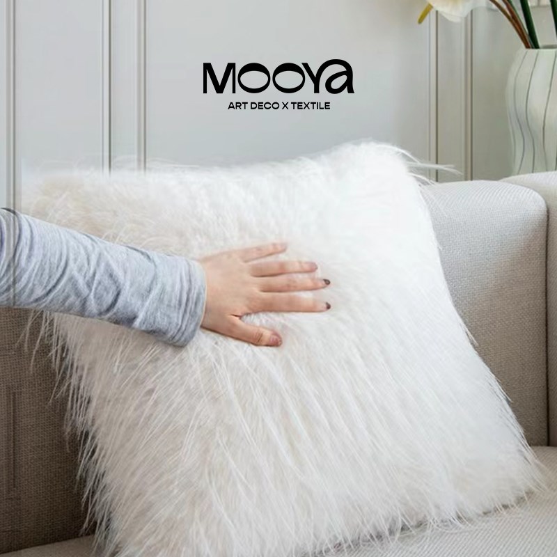 MOOYA一朵抱枕 绒奢纯白色高级环保皮草方枕沙发客厅毛轻靠枕靠垫