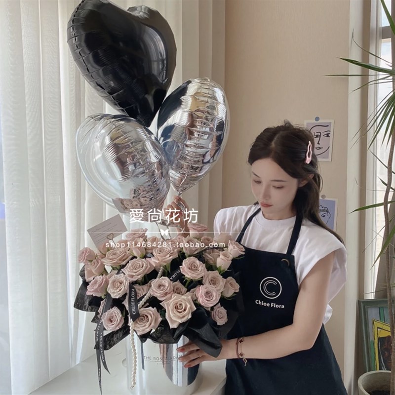 深圳同玫鲜花速递气球城瑰花束六一心形气球花束送女友日蜜生闺花