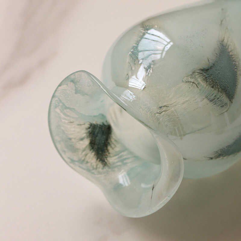 蓝色琉璃玻璃透明中古花瓶摆件客厅插花花器高级感电视柜软装饰品