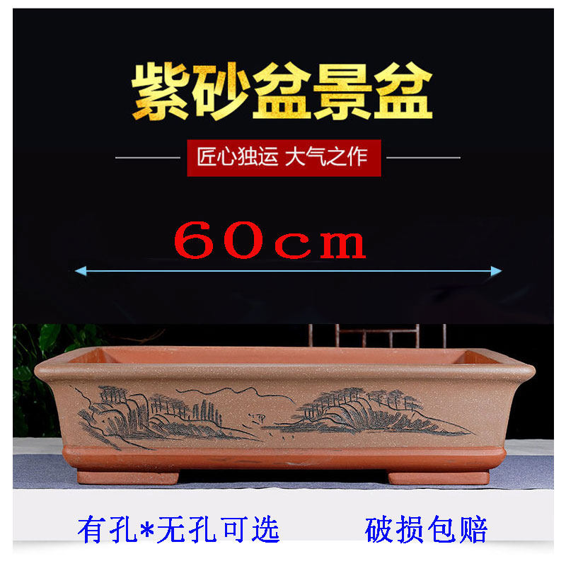 卉砂花盆特大工 手号长方形无孔假山吸水石有孔树桩花紫绿植盆景