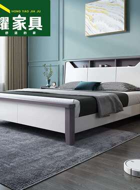 白色实木床1.8米双人床现代简约1.5m主卧家用经济型储物高箱婚床